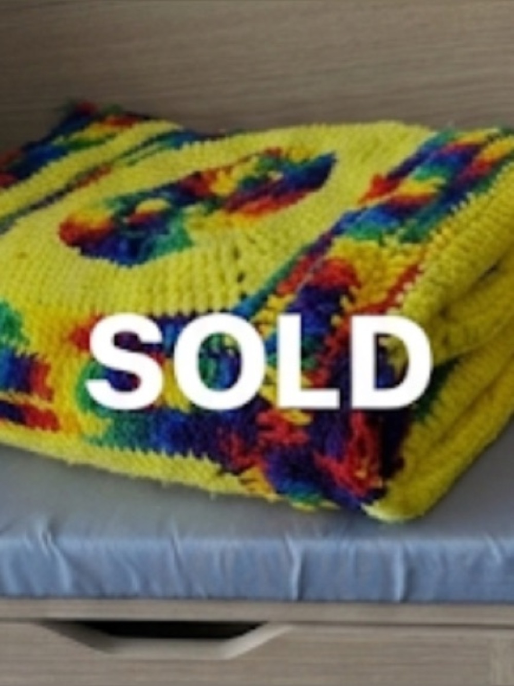 Rainbow Handmade Crochet Blanket in Bright Yellow with Multicolor Accents